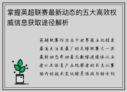 掌握英超联赛最新动态的五大高效权威信息获取途径解析